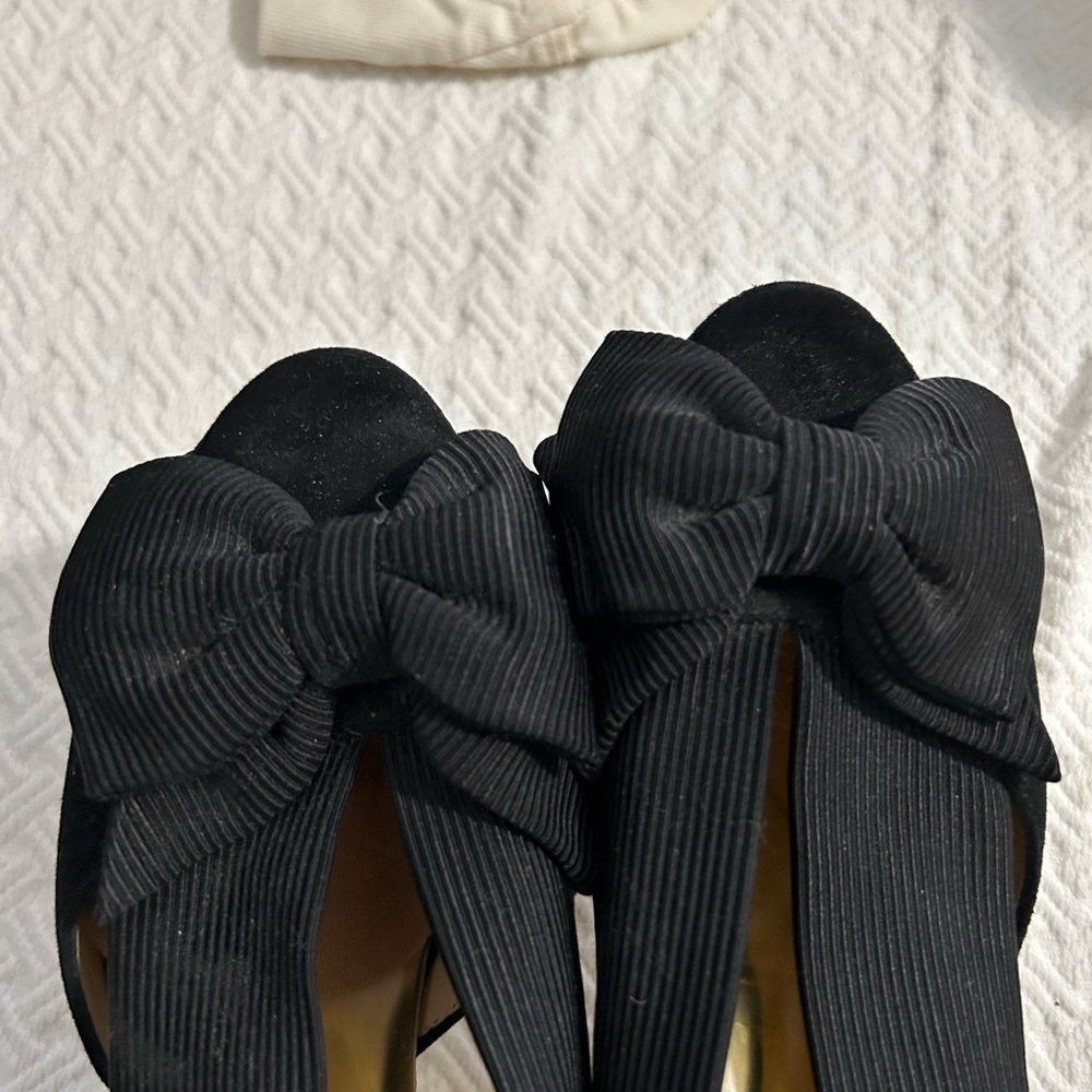 Kate Spade Black Peep-Toe Heels with Bow - Picture 7 of 9